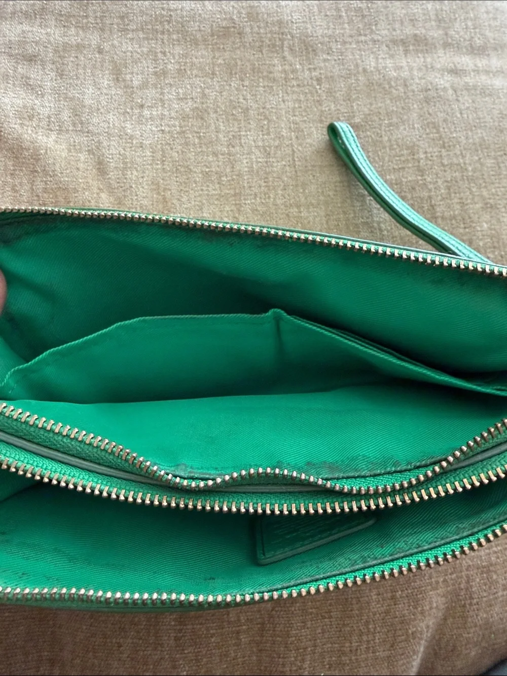 Coach Green Pebbled Leather Wristlet Clutch vintage well loved
